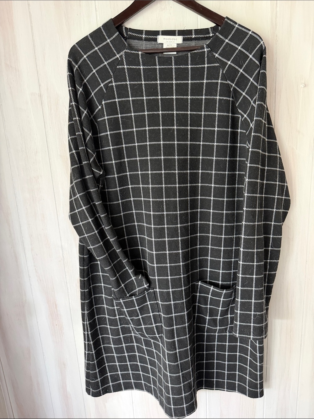 Madewell Women's Charcoal Windowpane Pocket Pullover Dress